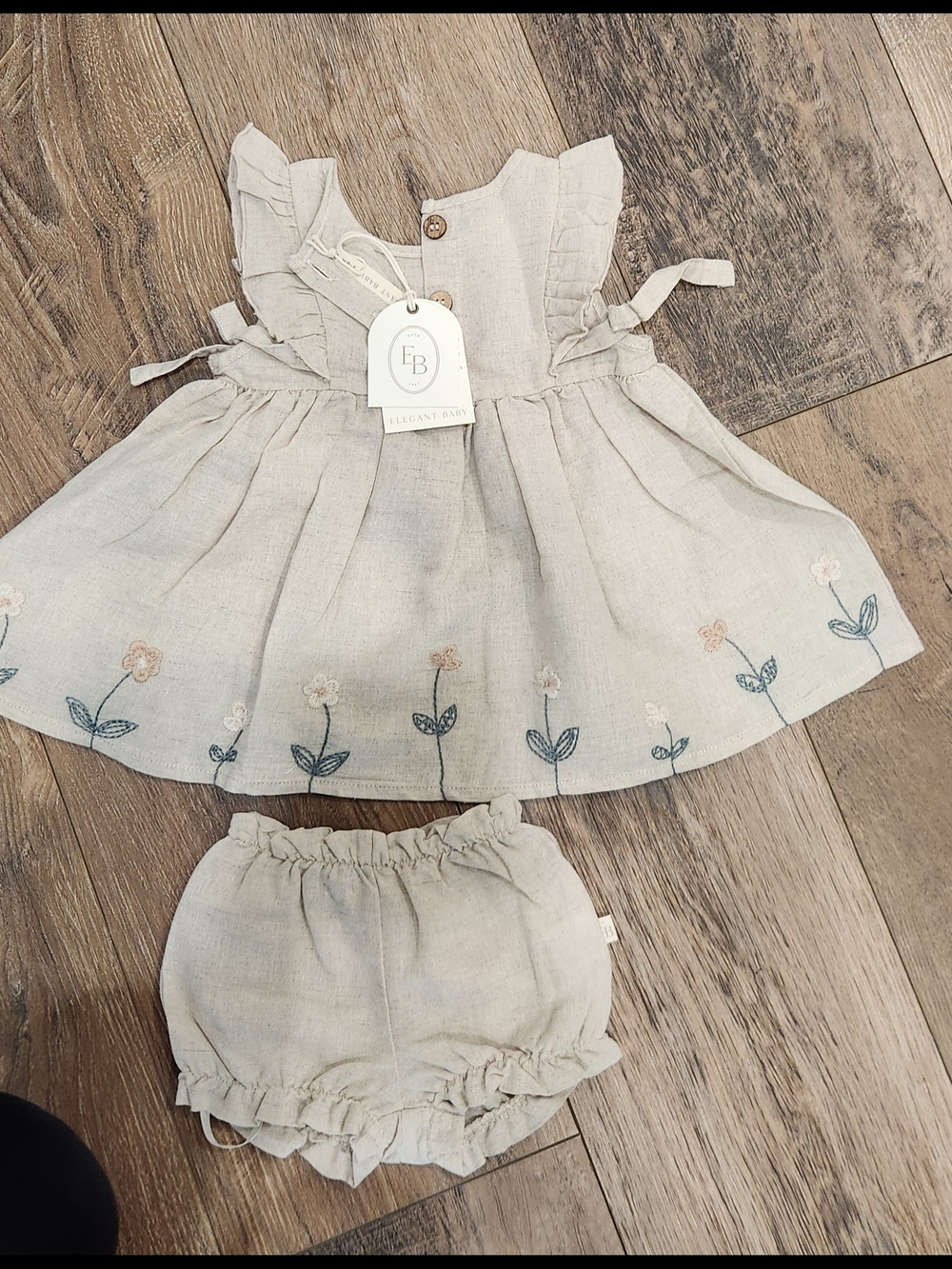 Elegant Baby Cream Floral Embroidered Dress & Diaper Cover Set